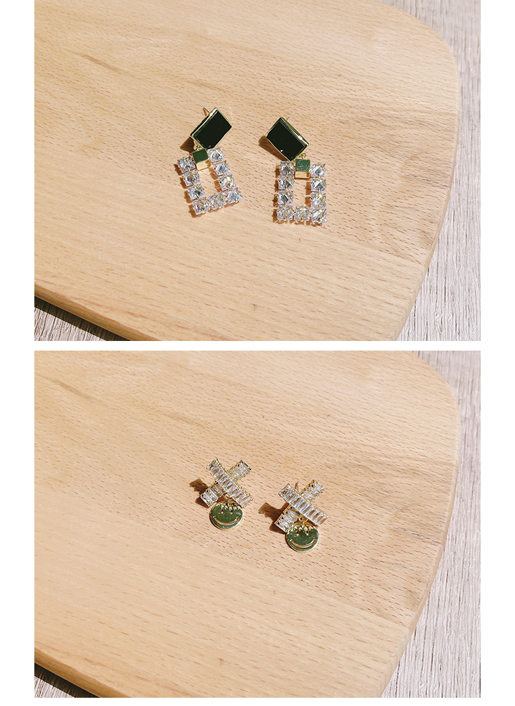 甜酷日常ins风耳环设计银针女ins风锆石笑脸方形耳钉精致中长款迪菲尔-774详情8