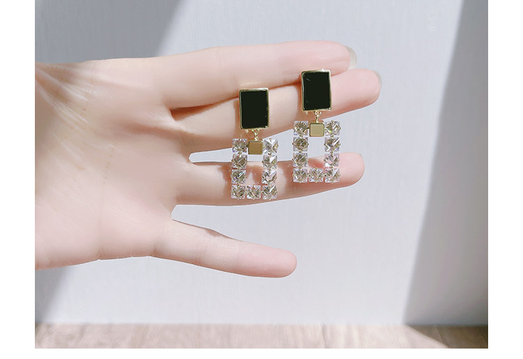 甜酷日常ins风耳环设计银针女ins风锆石笑脸方形耳钉精致中长款迪菲尔-774详情9