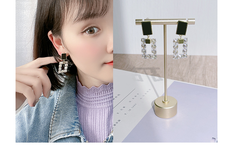 甜酷日常ins风耳环设计银针女ins风锆石笑脸方形耳钉精致中长款迪菲尔-774详情5
