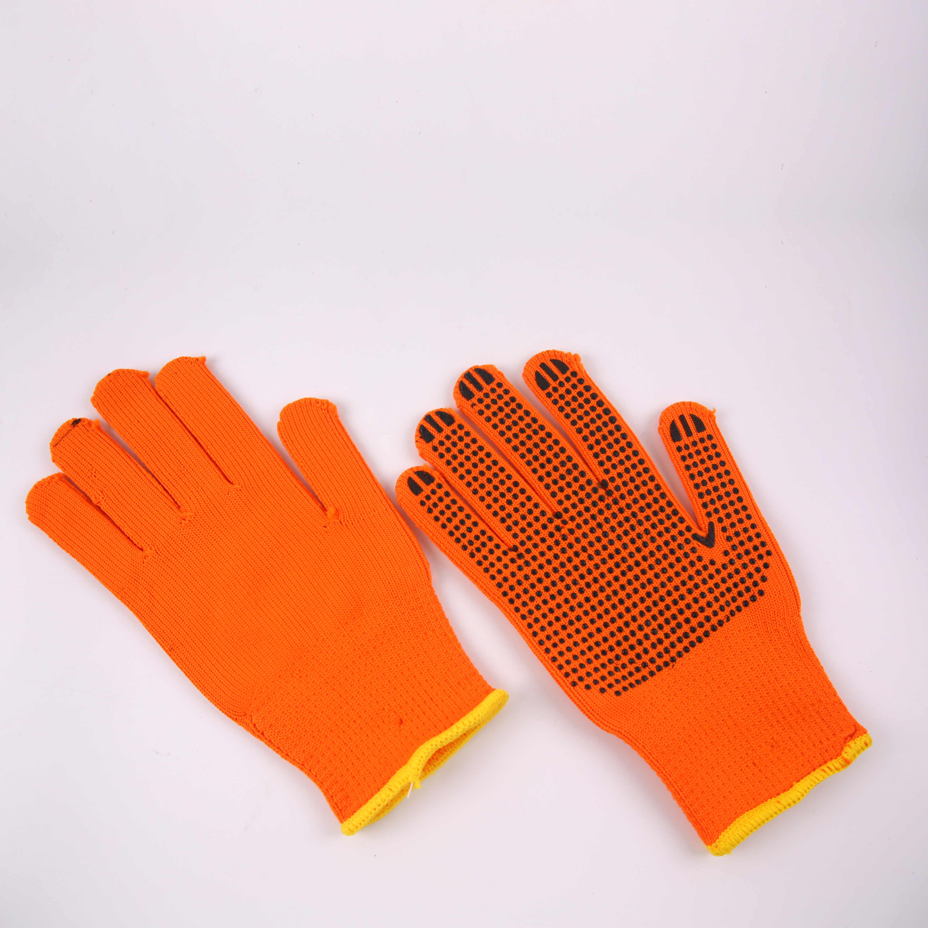 Protective gloves Dispensing plastic gloves orange yarn ten needle computer machine single black dot non-slip wear resistant sweat absorption protective gloves thumbnail