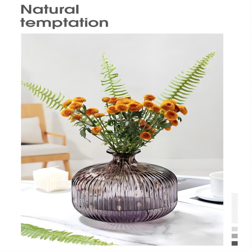 Chrysanthemum Min Craft New Chinese Glass Vase Porch Study Art Living Room Desktop Home Lily Flower Arrangement Decoration Home Model Room Purple Gold Powder Home Strike Piece full figure