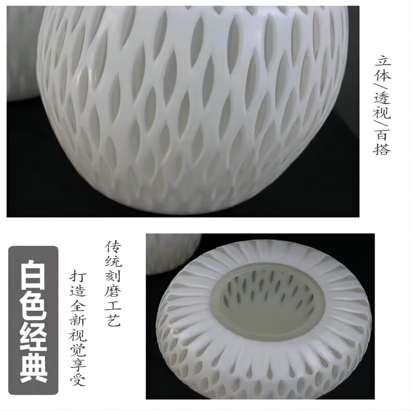 Kikumin Process French White Porcelain Hand-Carved Grinding Glass Vase Water Culture Rich Bamboo Illustration Flower Screen Living Room Sample Room Decoration Combination Application Scenario