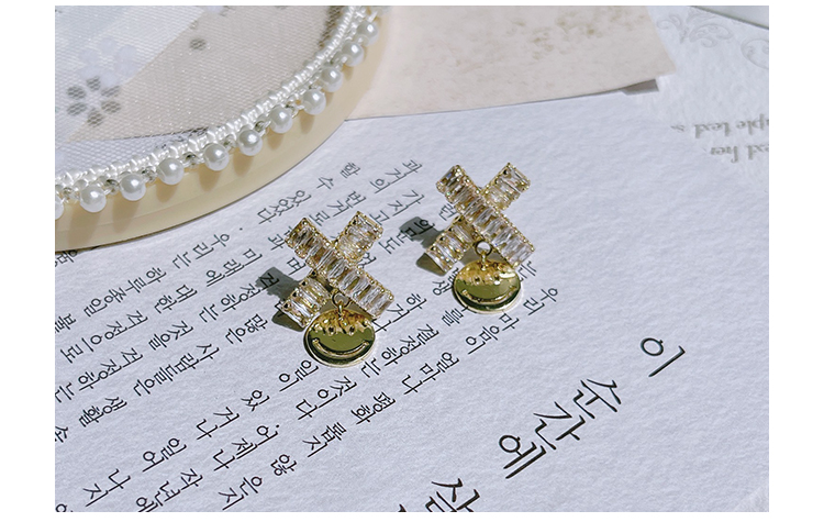 甜酷日常ins风耳环设计银针女ins风锆石笑脸方形耳钉精致中长款迪菲尔-774详情6