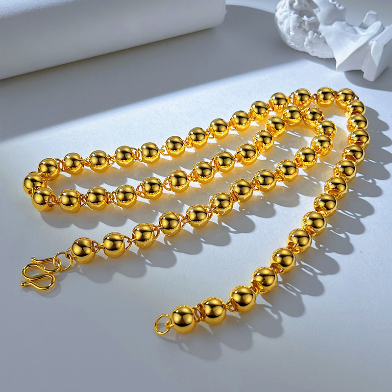 Gold Shop 1:1 Boutique Gold-Plated Multi-Specification Hollow Thin Wall Buddha Bead Chain Light Bead Round Bead Necklace Men's Necklace Wholesale Specification drawing