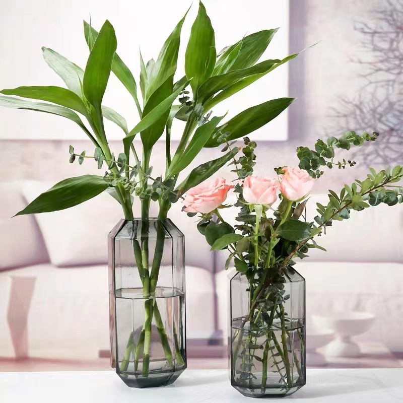 Kikumin Craft American Style High Transparent Glass Vase Hotel Villa Decorative Arts And Crafts Ornaments Rich Bamboo Flowers Flower Arrangement Square Flower Device