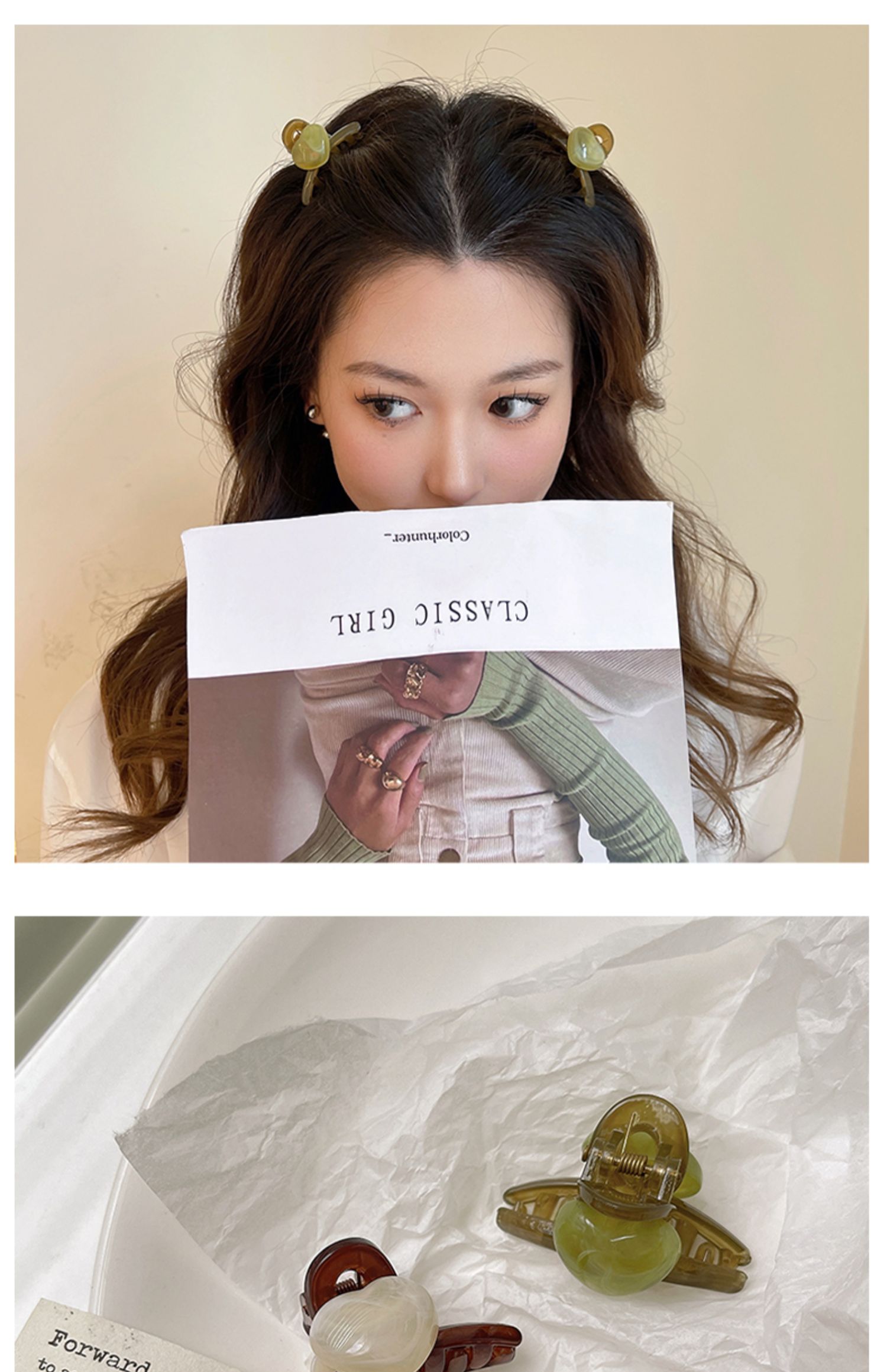 Acrylic Simple Love Trumpet Grab Clip Temperament Bangs Clip High-Grade Hair Clip Female Side Cute Clip Headdress According To The Fine Application Scenario