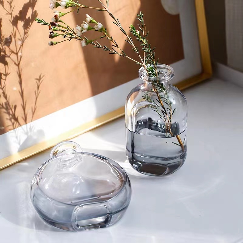 Kikumin Craft Small Vase Ins Wind Glass Transparent Flower Arrangement Fresh Flower Living Room Decoration Pieces Perfume Bottle Bottle Net Red Retro details Picture