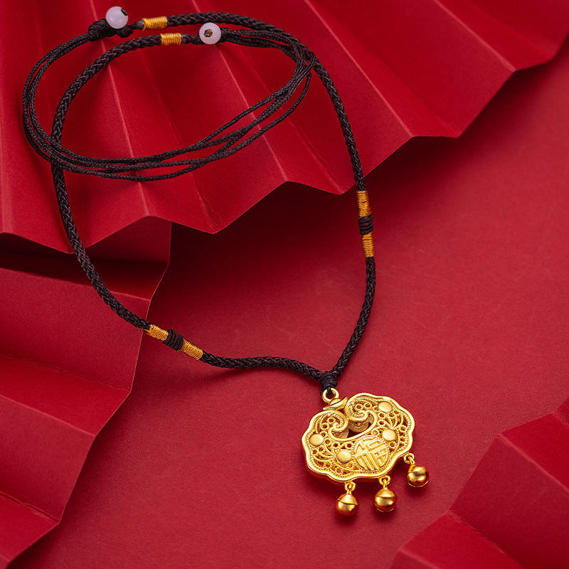 Vietnam Sargent Zhou Family Baby Lock Pendant Lucky Luck Size Long Life Lock Jewelry Female Ingot Gold Lock Pendant Novelty Jewelry details Picture