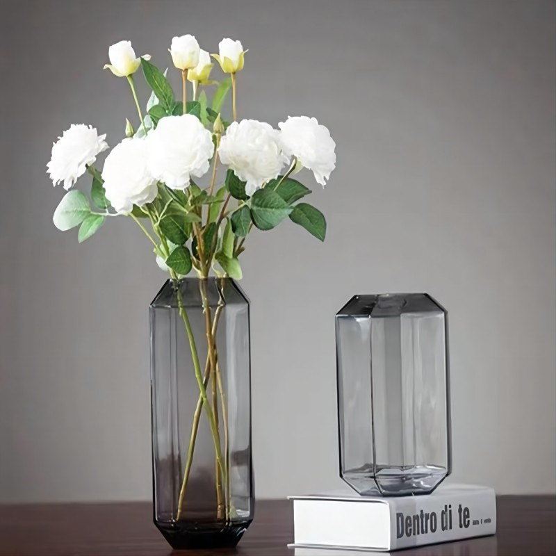 Kikumin Craft American Style High Transparent Glass Vase Hotel Villa Decorative Arts And Crafts Ornaments Rich Bamboo Flowers Flower Arrangement Square Flower Device details Picture