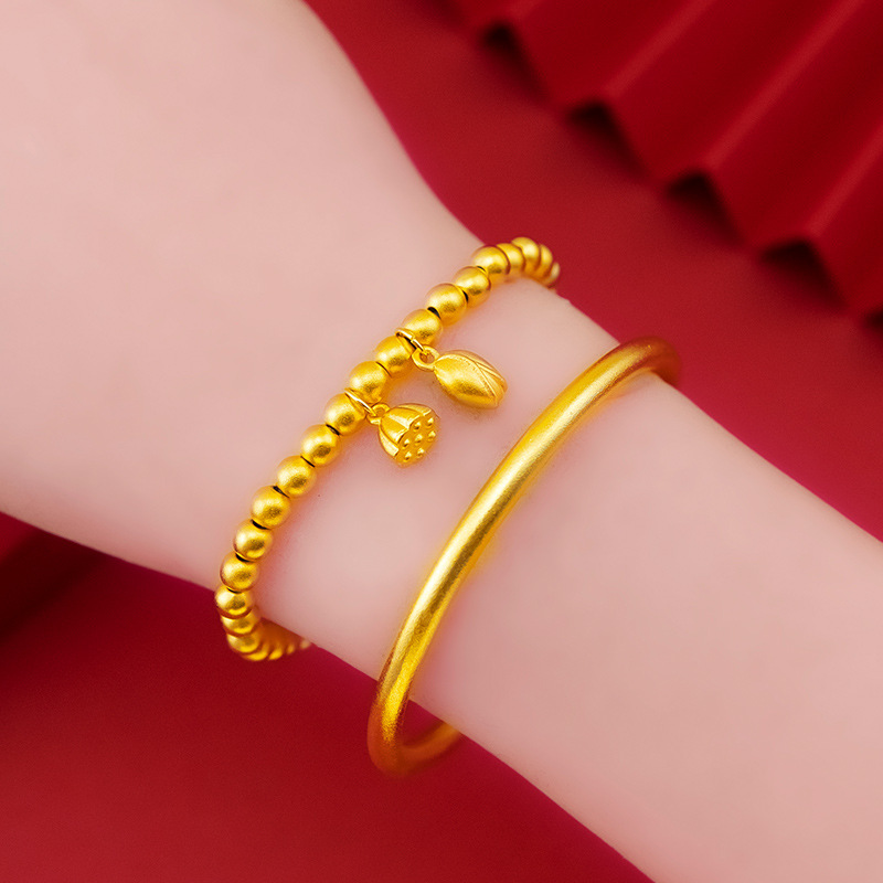 Tik Yin Small Red Book National Style With The Heritage Of Two Generations Of Happy Lotus Bracelet National Tide Ancient Method Plated 18K Gold Lotus Bracelet Novelty Jewelry details Picture