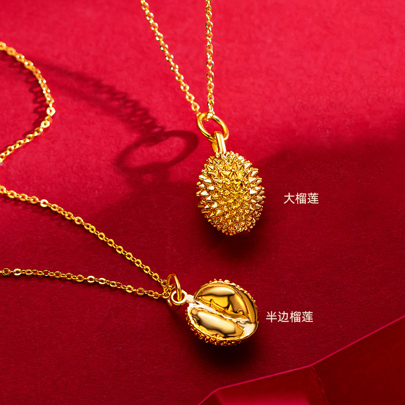 Minority Design Durian Necklace Female Tide Sand Gold Collarbone Chain Copper Gold-Plated Durian Pendant Necklace Novelty Jewelry For Your Life details Picture