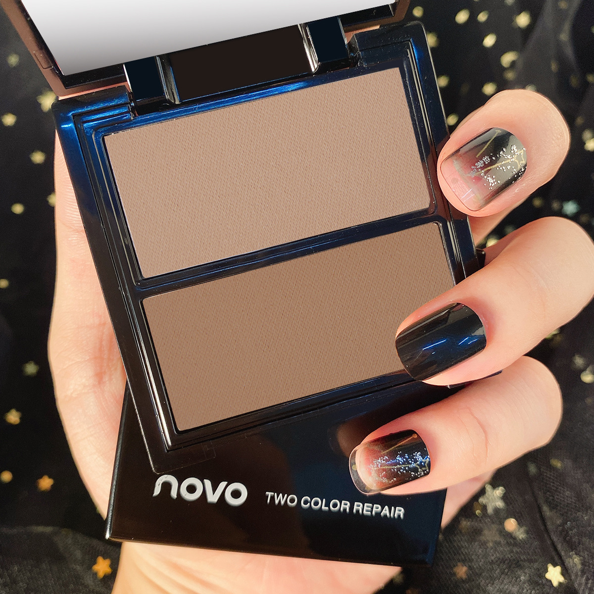 NOVO Three-dimensional Shaping dual-color Contouring Tray, three-dimensional high-gloss shadow Contouring powder, waterproof and sweat-proof, brightening skin tone Specification image