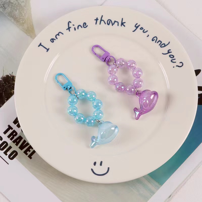 韩国东大门鲸鱼公仔手机链裂纹圆串珠挂件镀彩鲸鱼钥匙扣包包挂坠详情1