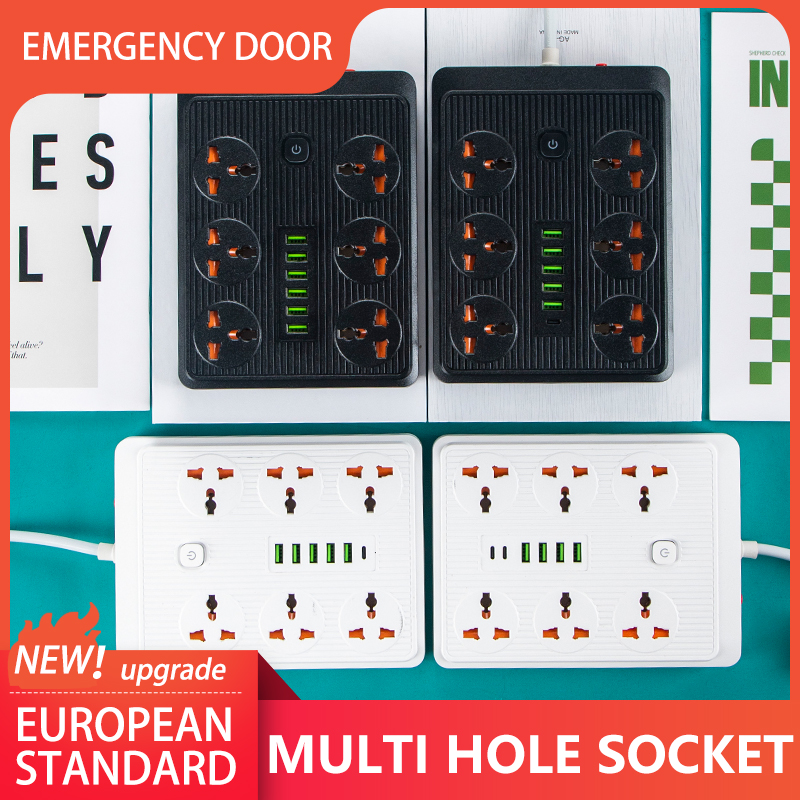 Amazon cross-border e-commerce 6-digit pair plug 6 universal holes USB TYPE-C mobile phone charging 2022 new plug-in socket foreign trade plug cable thumbnail