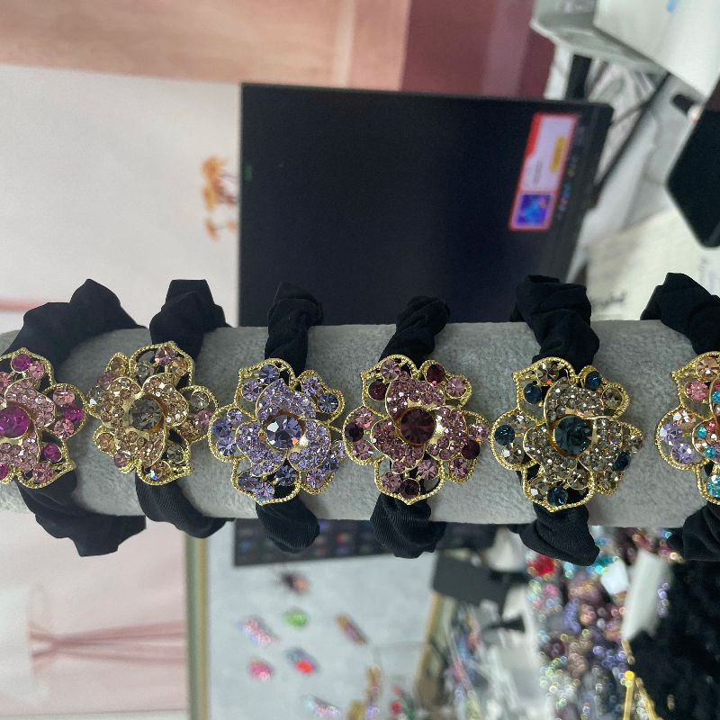 进口奥钻合金山茶花系列冰丝皮筋头绳发圈头饰毛巾圈闪亮饰品慕名001