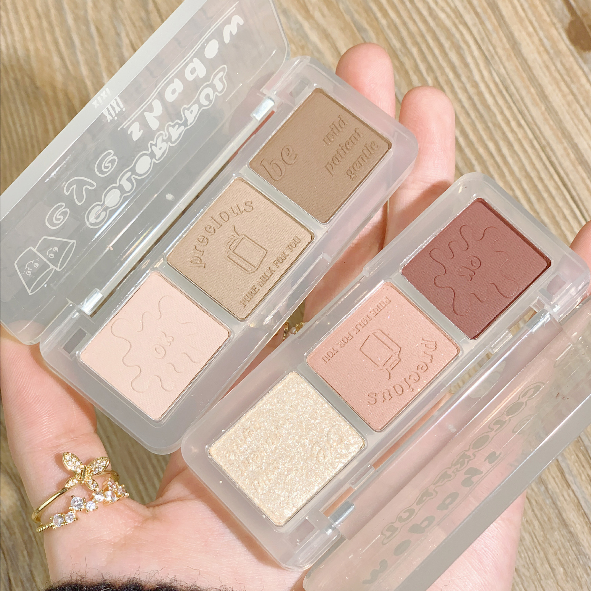 Makeup xixi three-color eyeshadow palette: Pearlescent, matte, Fine glitter, peach, earth tone. A daily bestseller for beginners details Picture