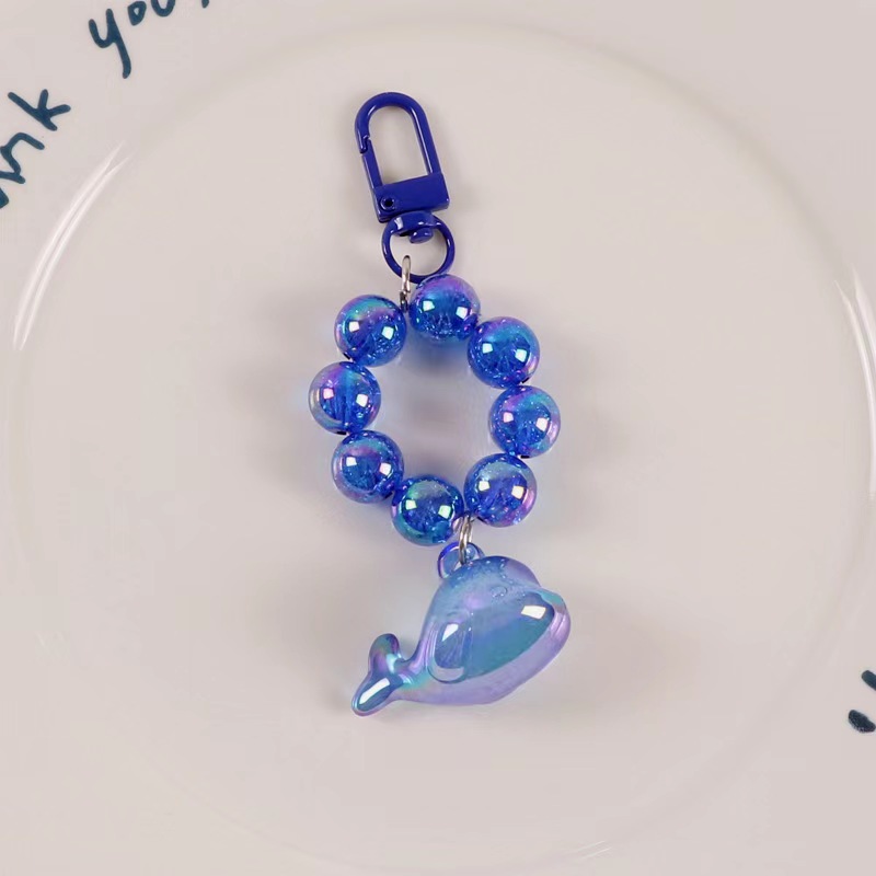 韩国东大门鲸鱼公仔手机链裂纹圆串珠挂件镀彩鲸鱼钥匙扣包包挂坠详情5