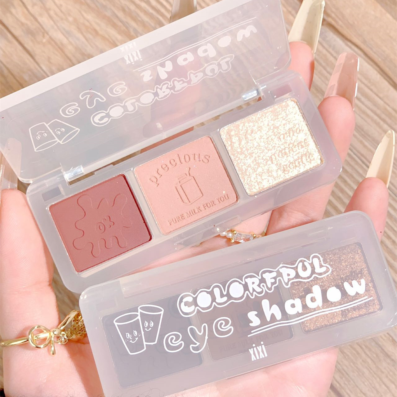 Makeup xixi three-color eyeshadow palette: Pearlescent, matte, Fine glitter, peach, earth tone. A daily bestseller for beginners Specification image