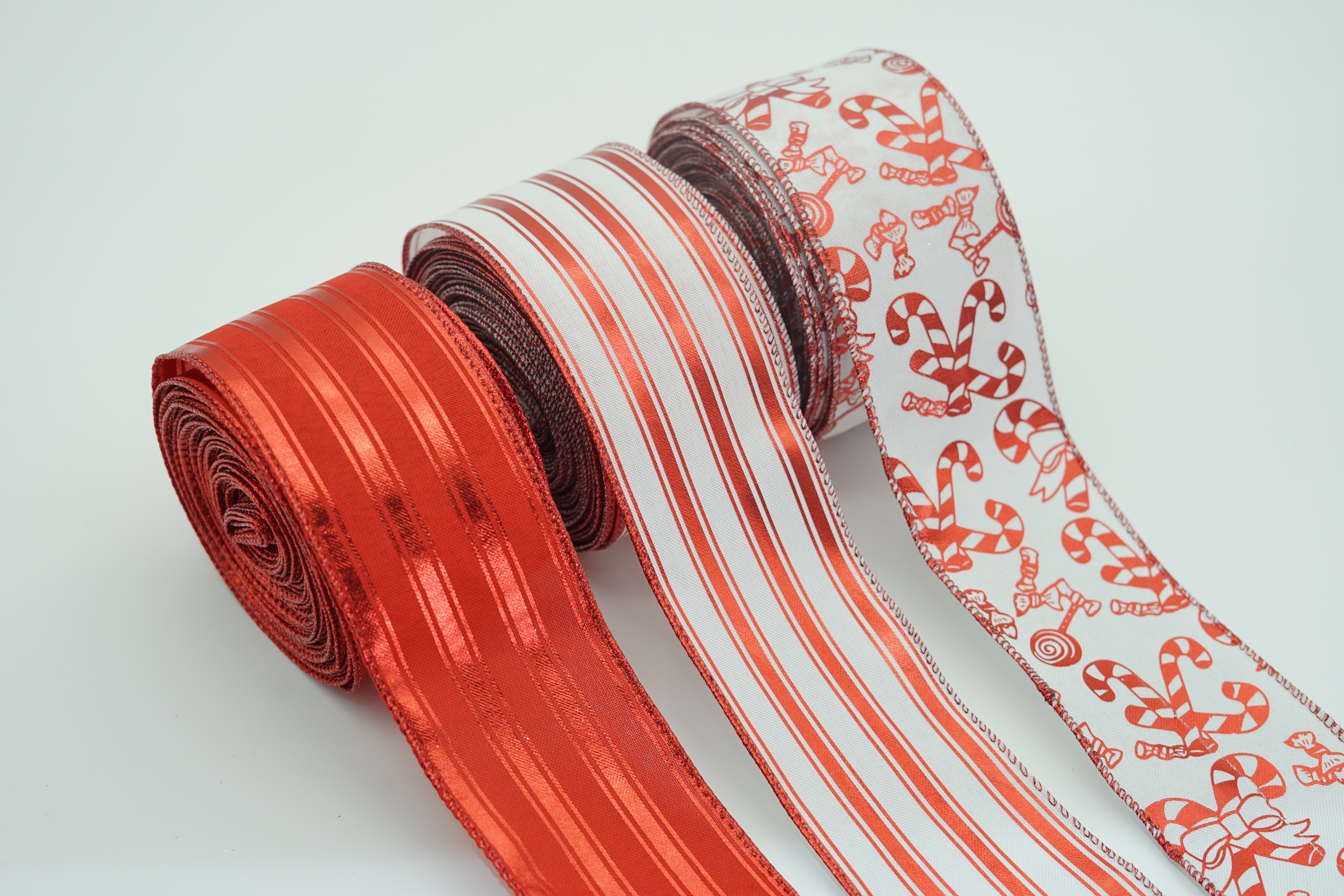 Chuso Craft 0842 Flower Wrapping Paper Christmas Supplies Christmas Tree Decoration Gift Packaging Red And White Fine Hemp Decorative Rib Webbing Spot Wholesale Hot Gold Red And Green Floating Ribbon 2
