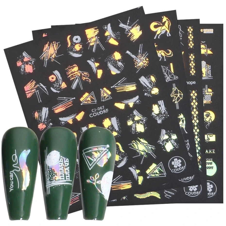 Cross border Hot nail stickers Summer laser gold and silver Adhesive Nail dye Nail stickers mixed nail