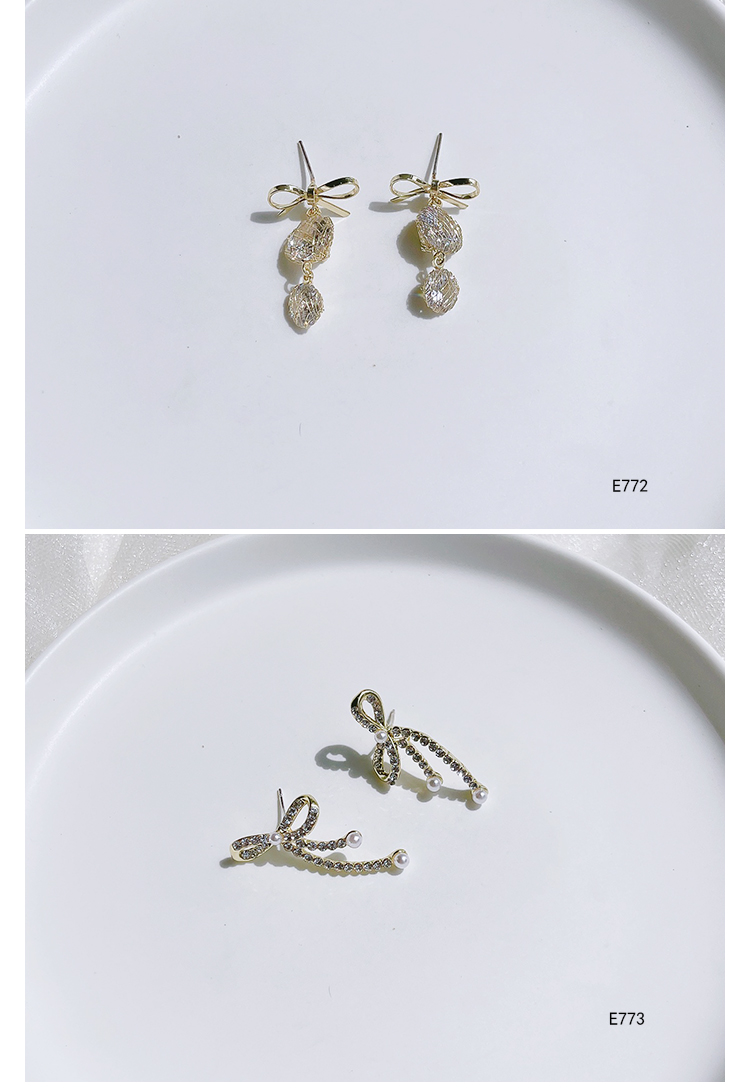 耳环设计ins风银针锆石耳钉简约精致闪亮小巧通勤蝴蝶结水钻甜美迪菲尔-771详情2