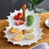 Yongsheng Ceramic Fruit Plate for Living Room Home, simple Nordic Light Luxury Three-layer Cake Plate, Double-layer Afternoon tea Snacks Plate YS019 Specification image