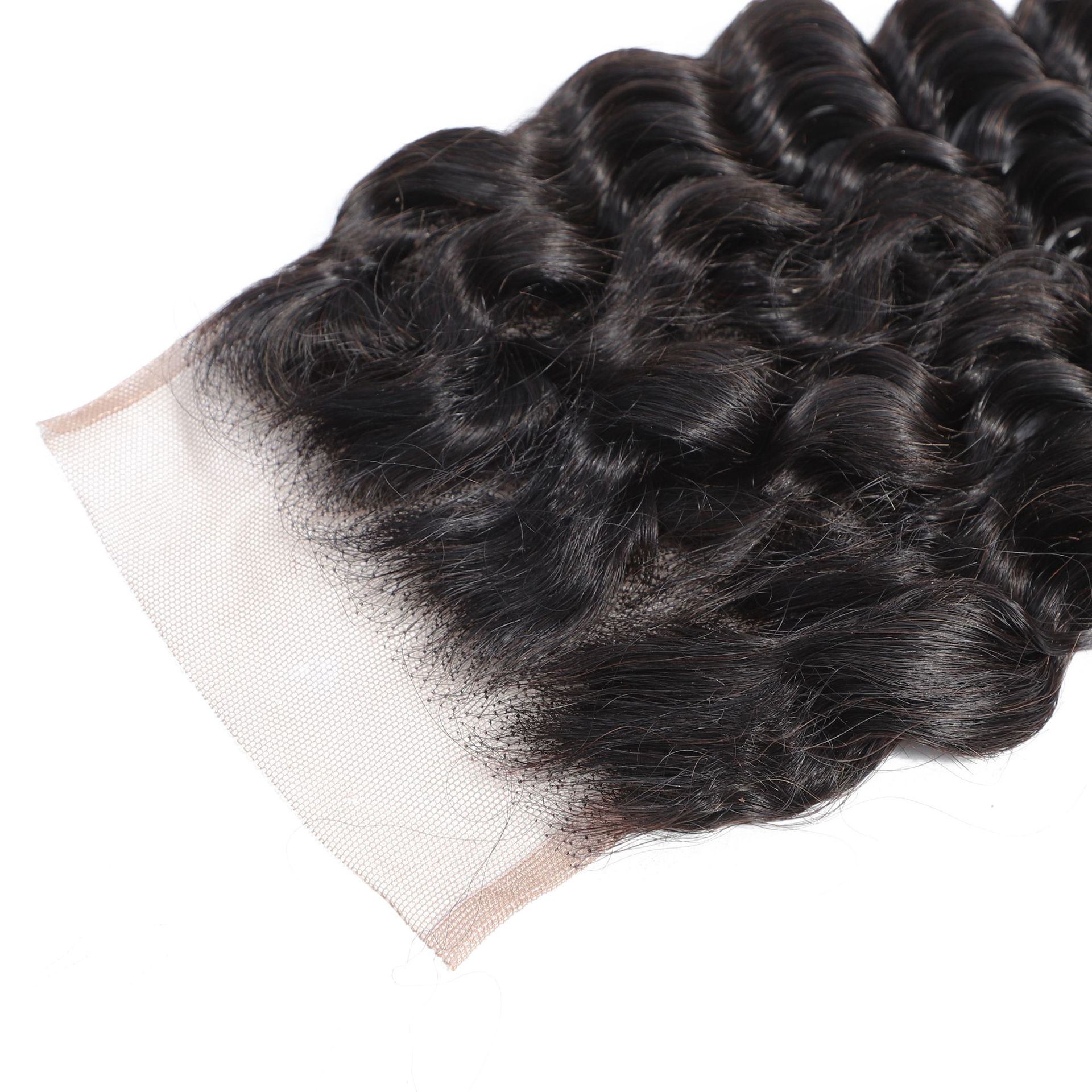 4x4真人发手织顺发 deep wave lace closure remy hair 假发发块详情3