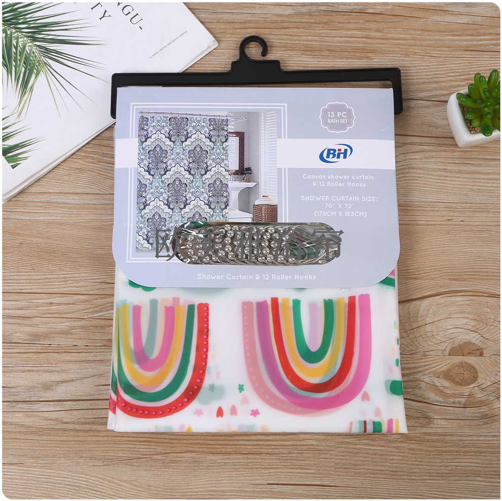 Bathroom shower curtain set Perforation-free toilet tarp toilet mildew resistant partition curtain Shower curtain curtain door curtain foot hook shower curtain Specification drawing
