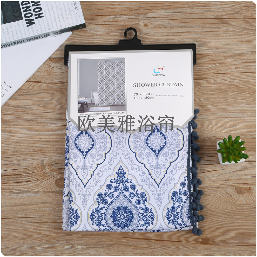 Bathroom shower curtain set Perforation-free toilet tarp toilet mildew resistant partition curtain Shower curtain curtain Door curtain polyester ball shower curtain details Picture