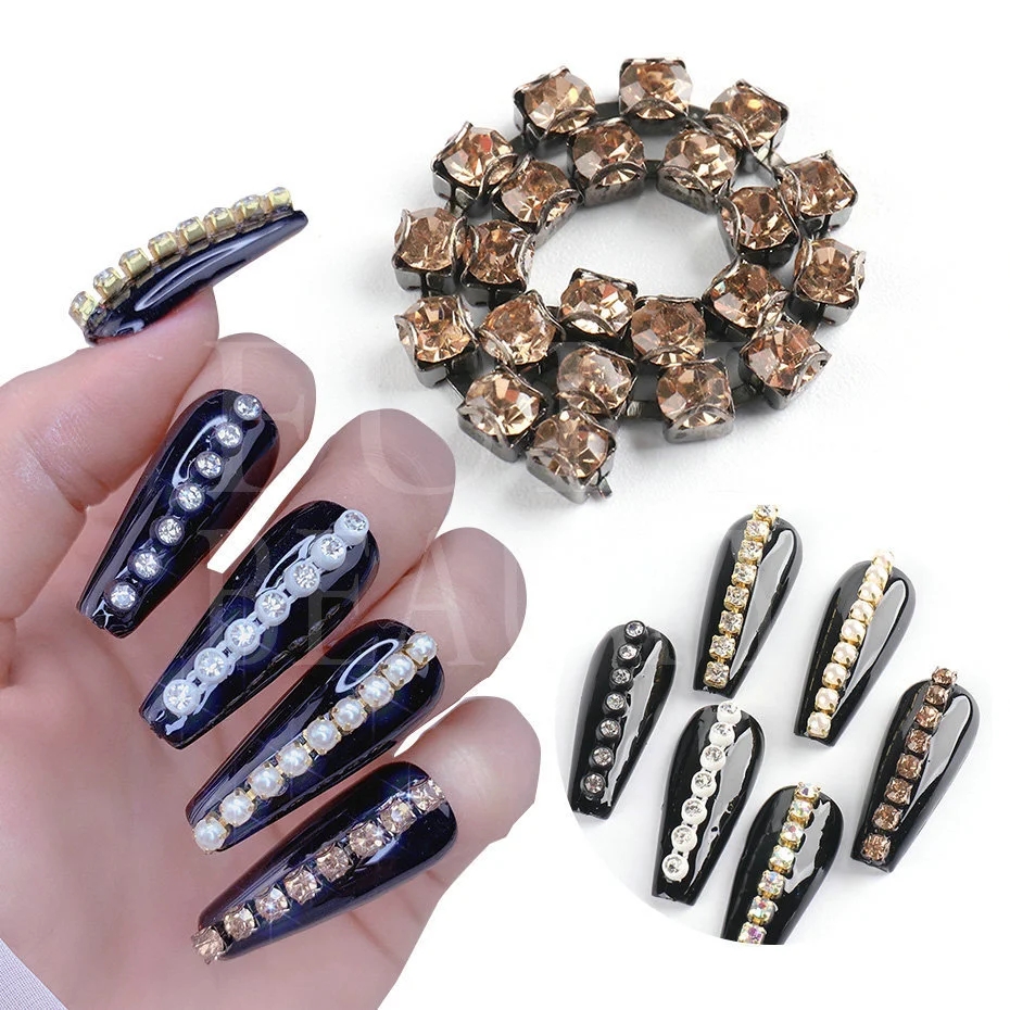 Cross border new nail accessories box DIY nail metal chain claw chain pearl can cut nail decoration