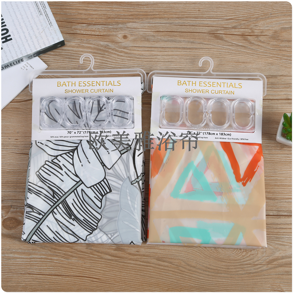 Shower curtain Waterproof mildew resistant thickened curtain Bathroom partition curtain perforation-free door curtain Bath curtain printed shower curtain Specification drawing