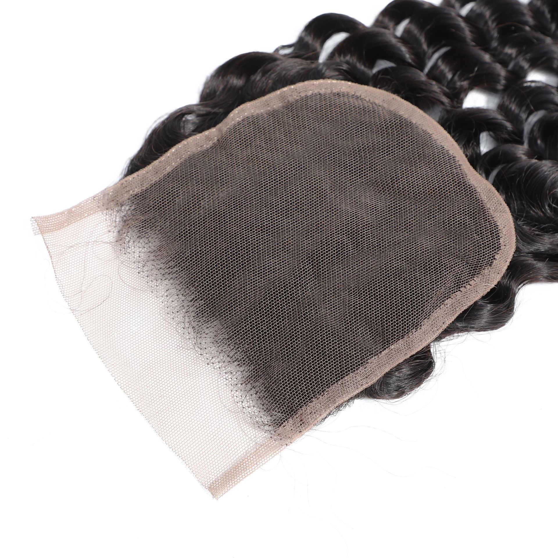 4x4真人发手织顺发 deep wave lace closure remy hair 假发发块详情4