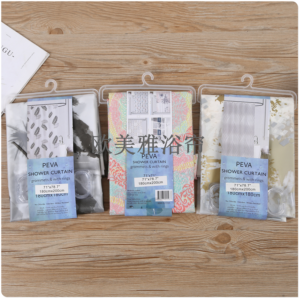 Shower curtain Waterproof mildew resistant thickened curtain Bathroom partition curtain perforation-free door curtain Bath curtain 082-7 shower curtain Specification drawing