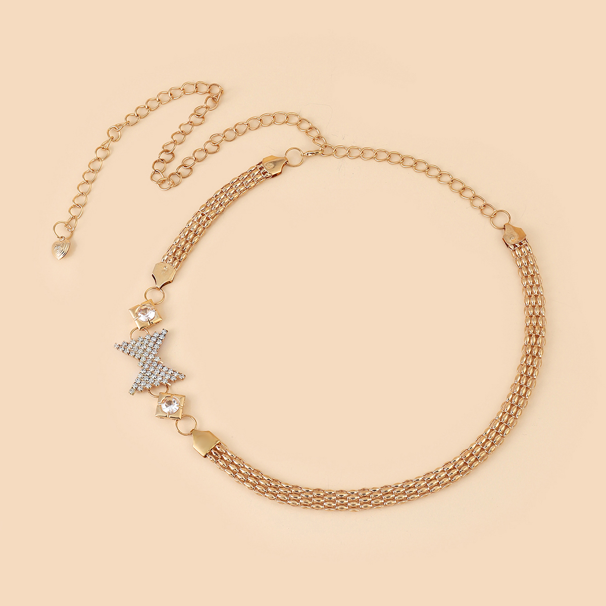 y34, a trendy golden metal rhinestone pearl leaf buckle spring elastic band paired with a thin waist chain belt for pants details Picture