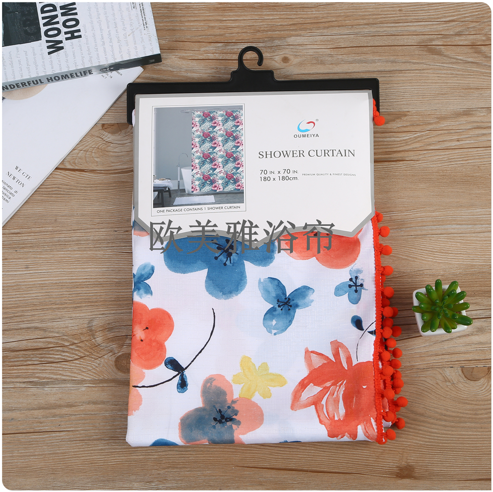 Bathroom shower curtain set Perforation-free toilet tarp toilet mildew resistant partition curtain Shower curtain curtain Door curtain polyester ball shower curtain Specification drawing