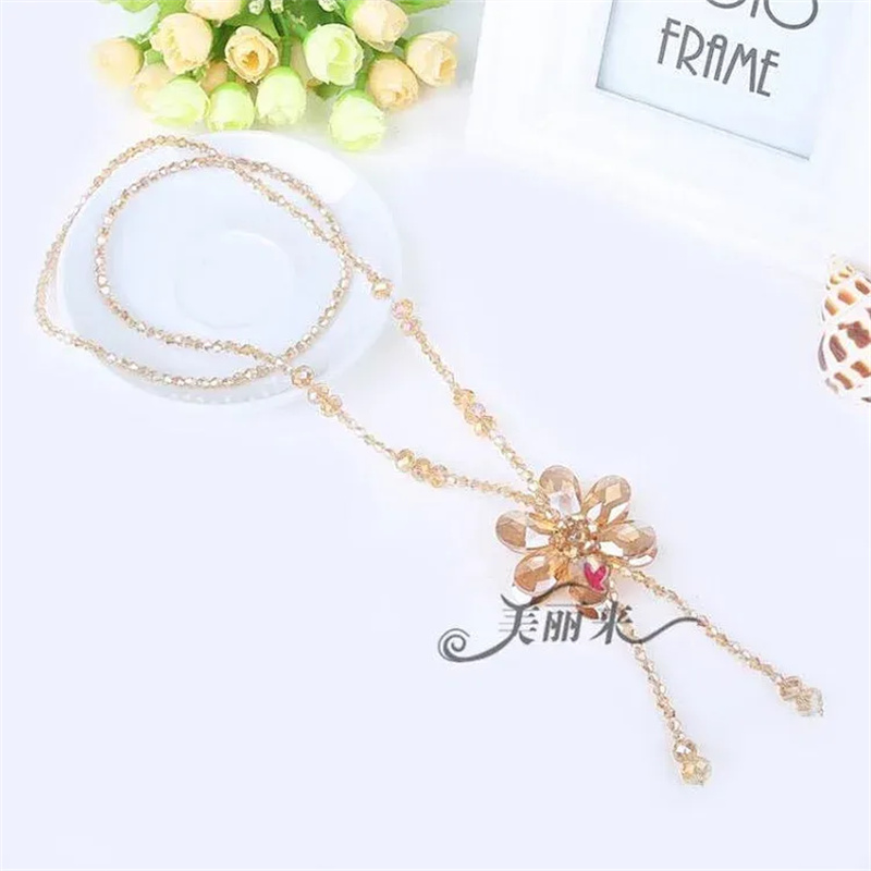 Totem Jewelry Crystal Beaded Double-Sided Floral Pendant Necklace 104 Specification drawing