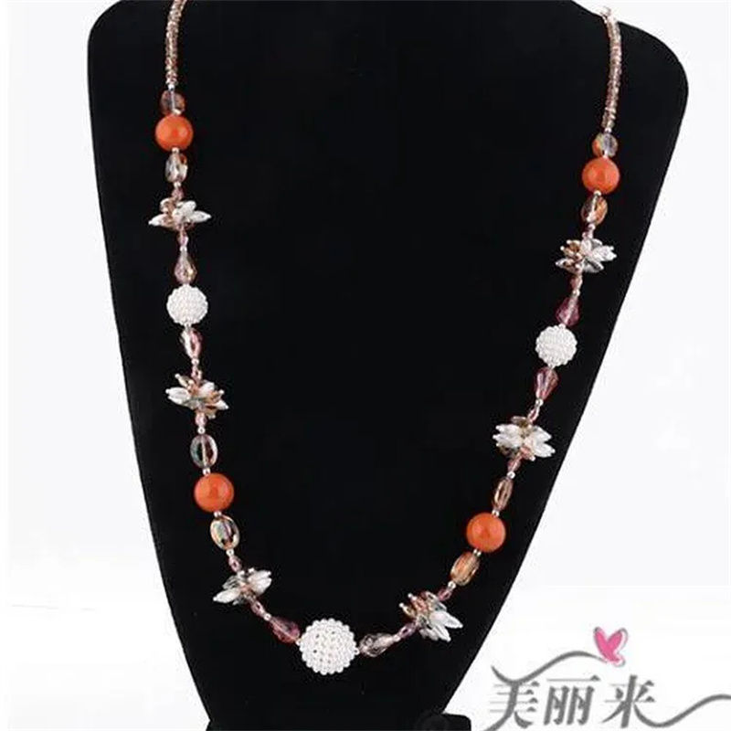 Totem Jewelry Crystal Pearl Agate Beaded Long Necklace Sweater Chain 092 details Picture