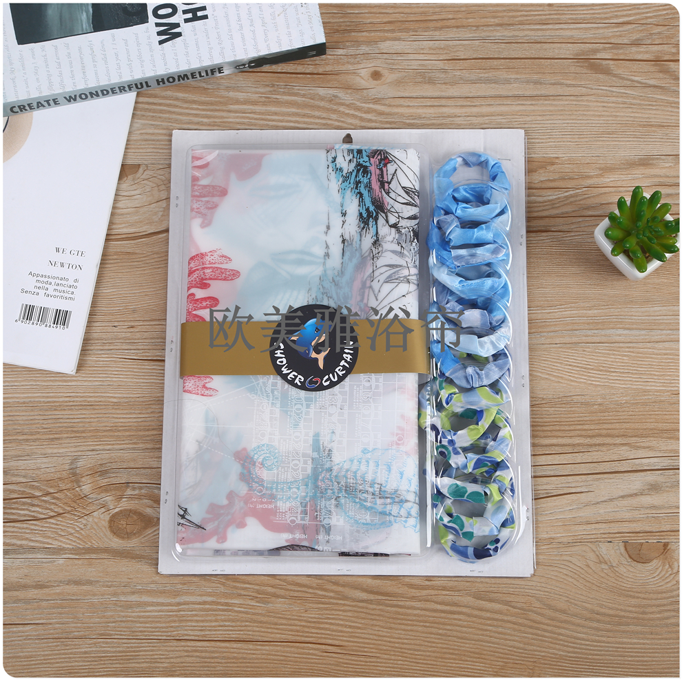 Shower curtain Waterproof mildew resistant thickened curtain Bathroom partition curtain perforation-free door curtain Bath curtain eva cloth ring shower curtain Specification drawing