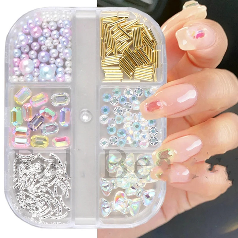 New nail accessories Aurora magic rock candy square diamond rectangle bow pearl nail accessories