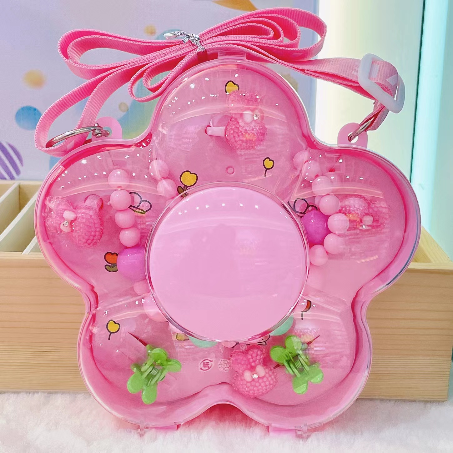 Ribbon Flower Core Plum Flower Box Flower Box Shape Cute Necklace Hairpin A Variety Of Children's Headwear Combination Princess Holiday Gifts Must Be Crossbody Can Be Suspenders Application Scenario