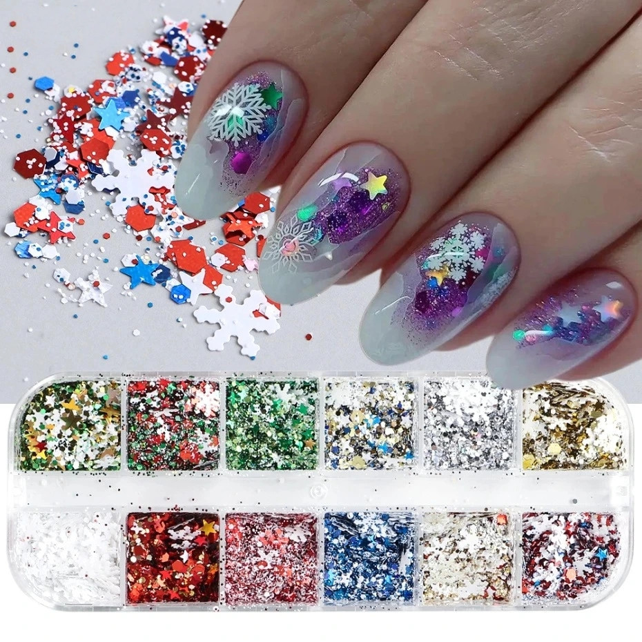 New cross border nail accessories 12 box Christmas Snow Nail accessories wholesale nail accessories