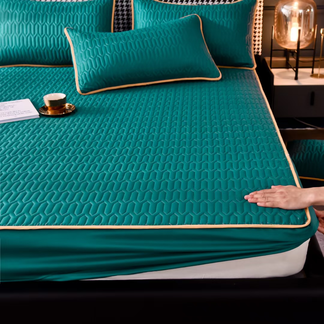Printed polycotton plain color mattress protective cover fixed bedspread set coverlet fitted bed cover quilted bed sheet thumbnail