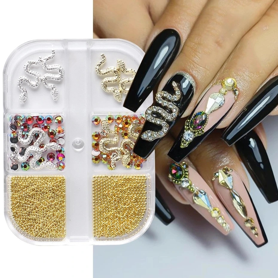 New cross border nail accessories three-dimensional gold and silver snake steel ball nail accessories alloy nail accessories mixed batch nail