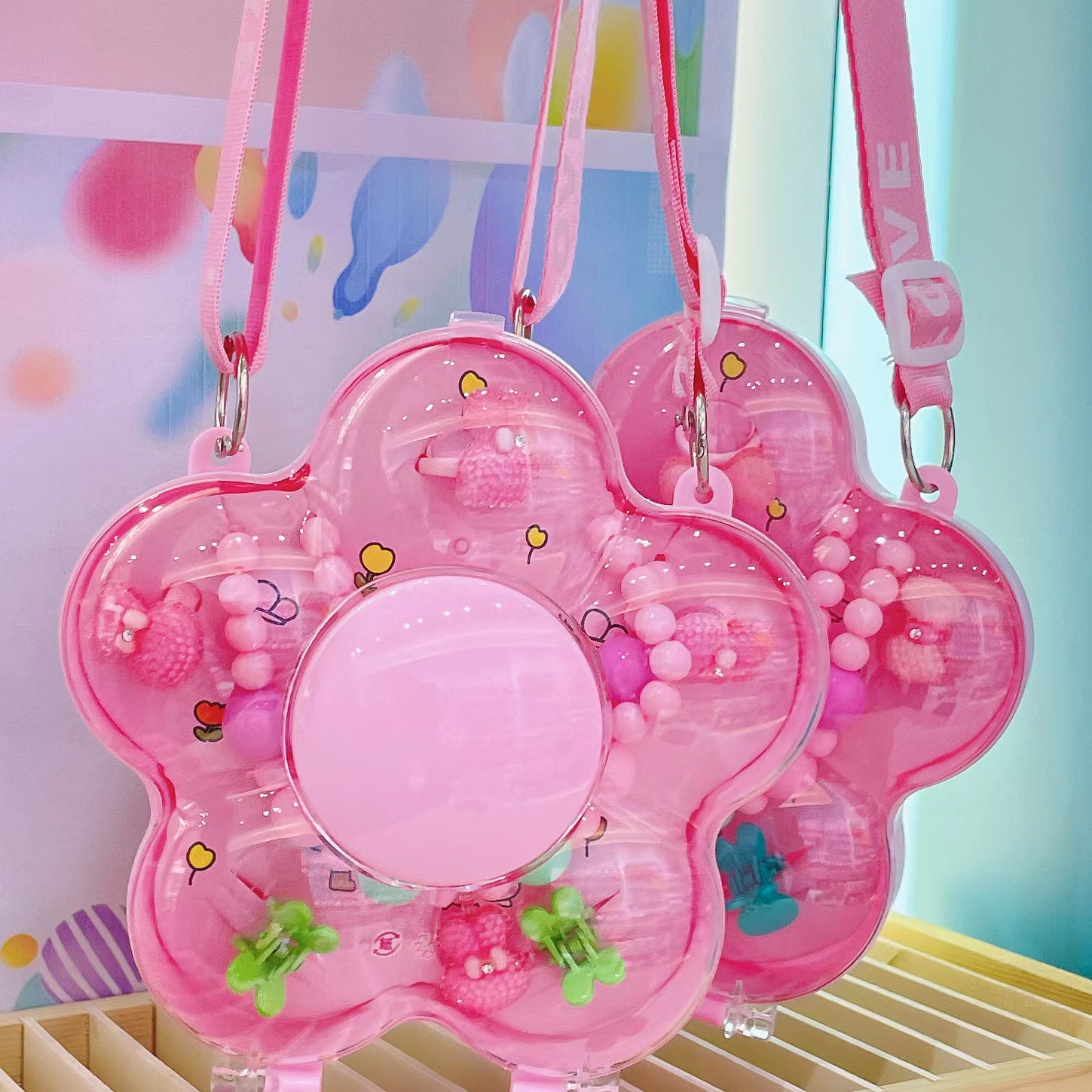 Ribbon Flower Core Plum Flower Box Flower Box Shape Cute Necklace Hairpin A Variety Of Children's Headwear Combination Princess Holiday Gifts Must Be Crossbody Can Be Suspenders Specification drawing