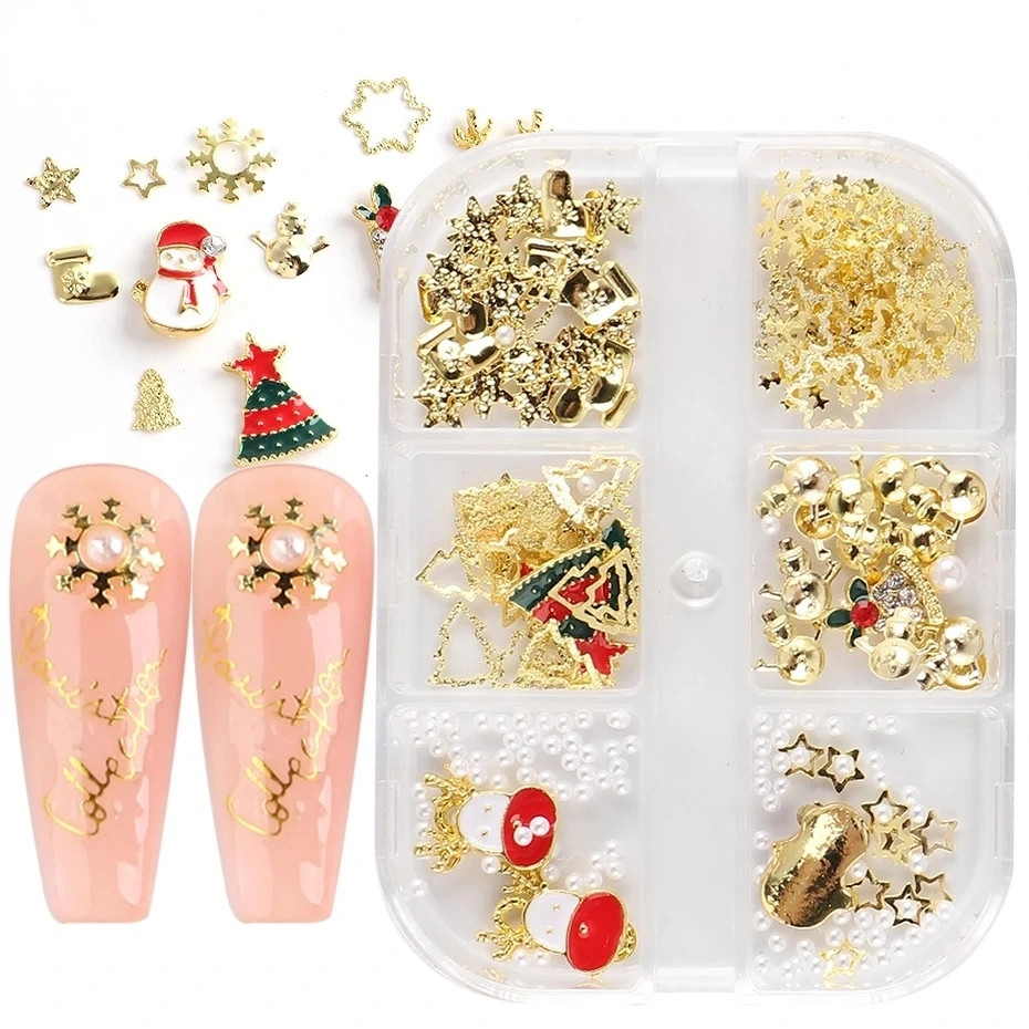 Cross border new Christmas nail accessories Snowflake Christmas tree metal pearl nail accessories nail accessories mixed batch
