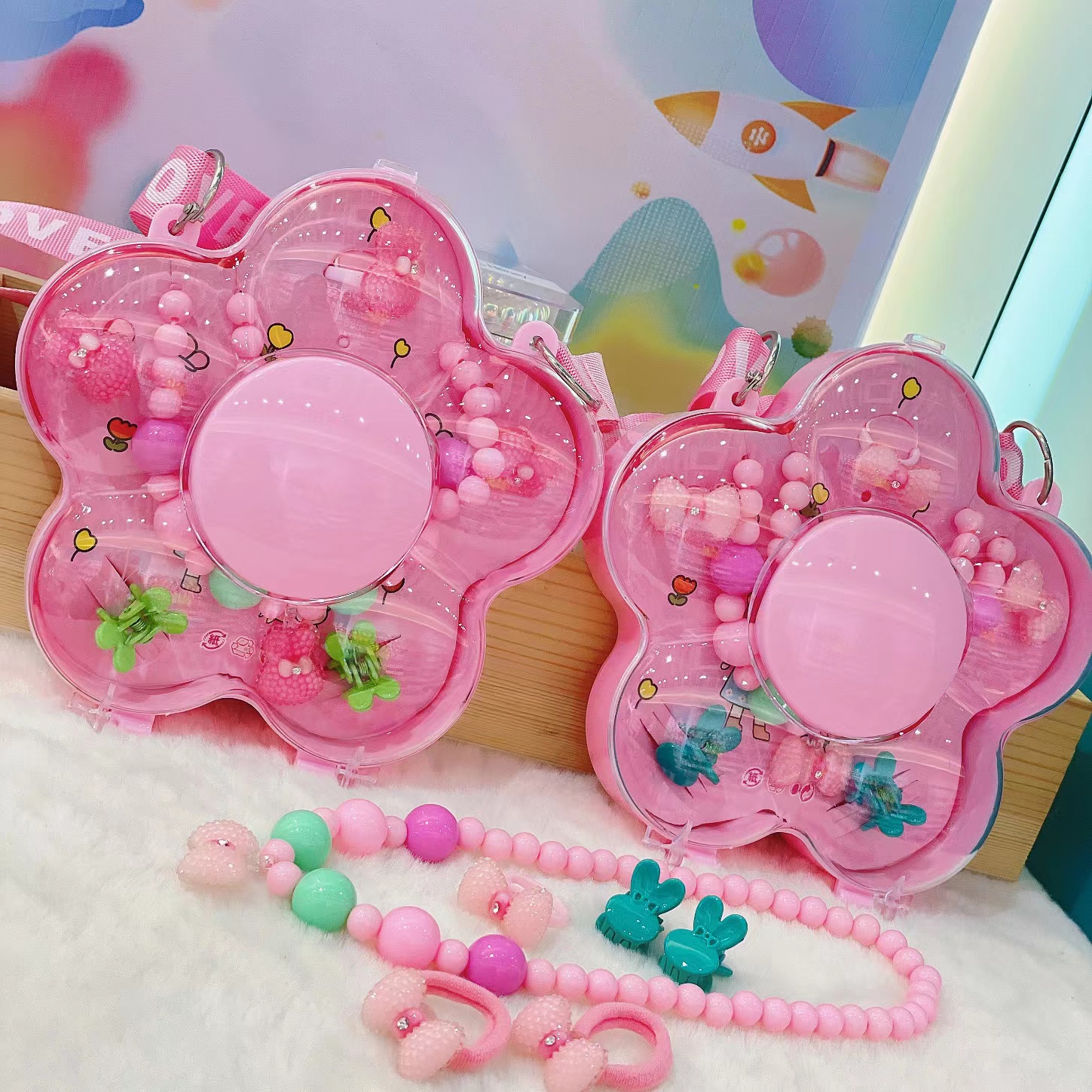 Ribbon Flower Core Plum Flower Box Flower Box Shape Cute Necklace Hairpin A Variety Of Children's Headwear Combination Princess Holiday Gifts Must Be Crossbody Can Be Suspenders details Picture