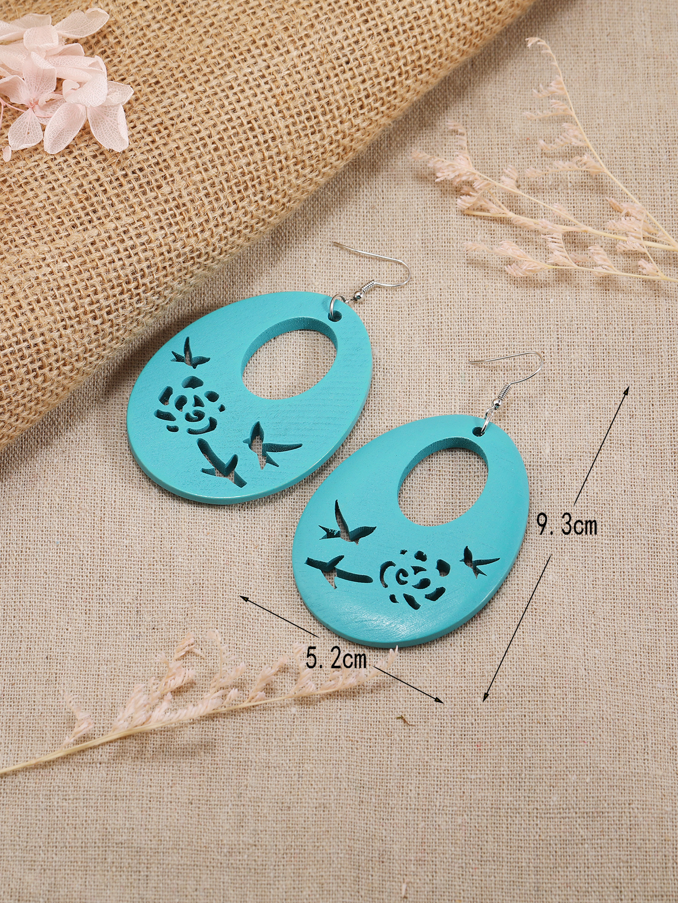 Boho tropical style ethnic style vintage handmade wood cut earrings Fu Coir Coir -253 Item Picture