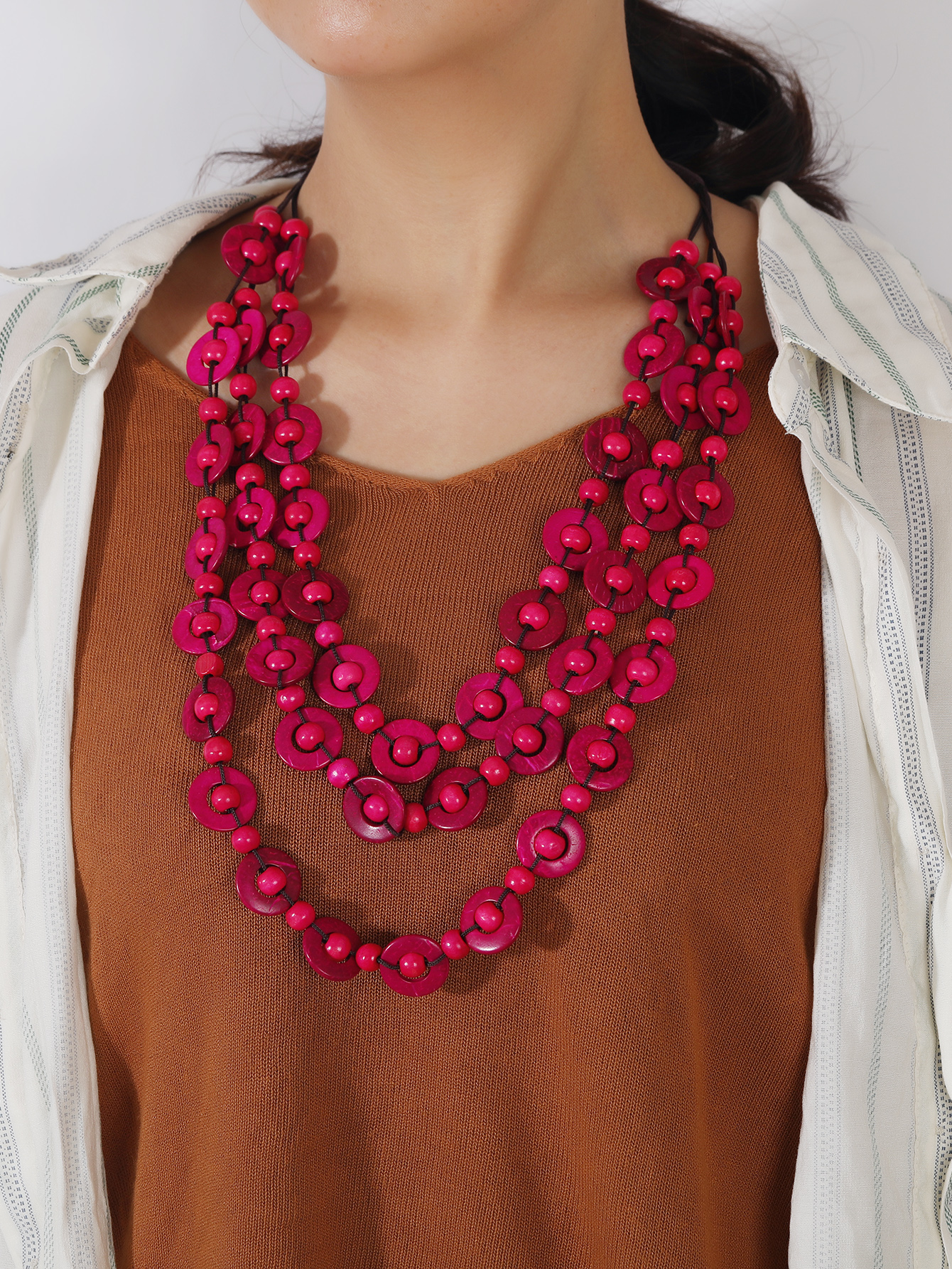 Bohemian tropical style ethnic style vintage handmade coconut shell necklace Fucoco-251 Item Picture
