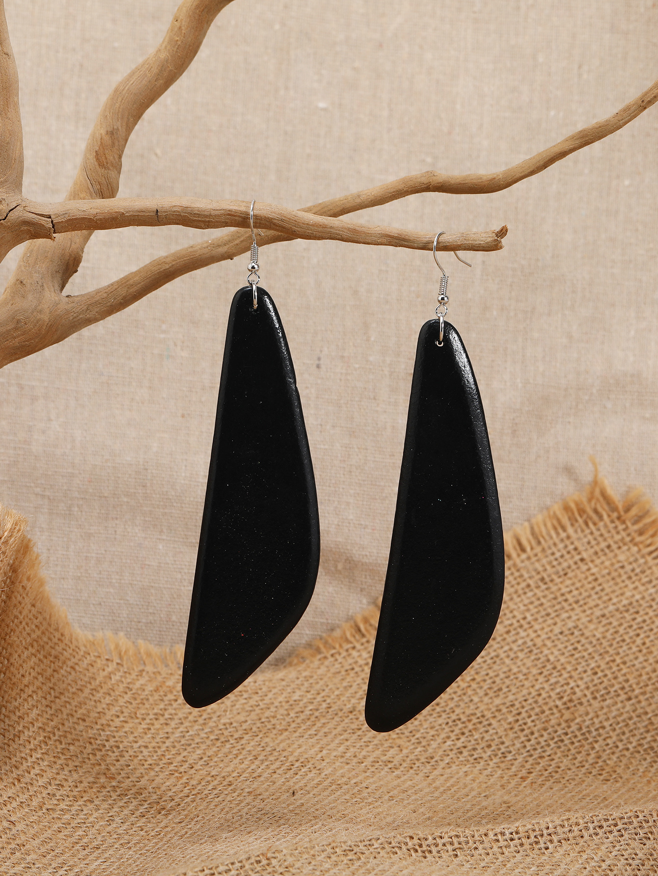 Boho tropical style ethnic style vintage handmade wooden print earrings Fu Coconut -257 full figure
