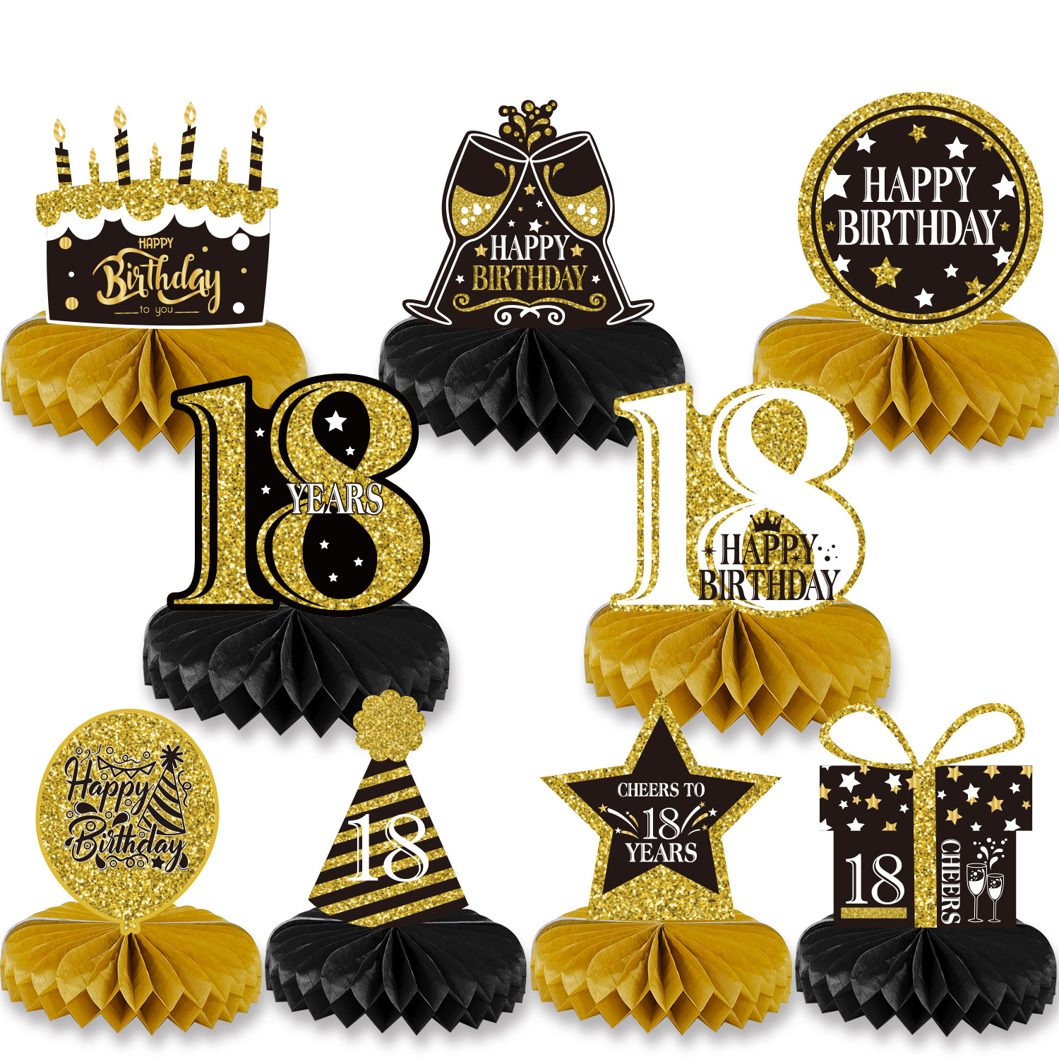 Black GOLD 16 YEAR OLD 18 YEAR OLD 20 YEAR OLD 30 YEAR OLD 40 YEAR OLD 50 YEAR OLD BIRTHDAY THEME BEEHIVE BALL DECORATION TABLE TOP CENTRAL DECORATION Birthday PARTY BEEHIVE table thumbnail
